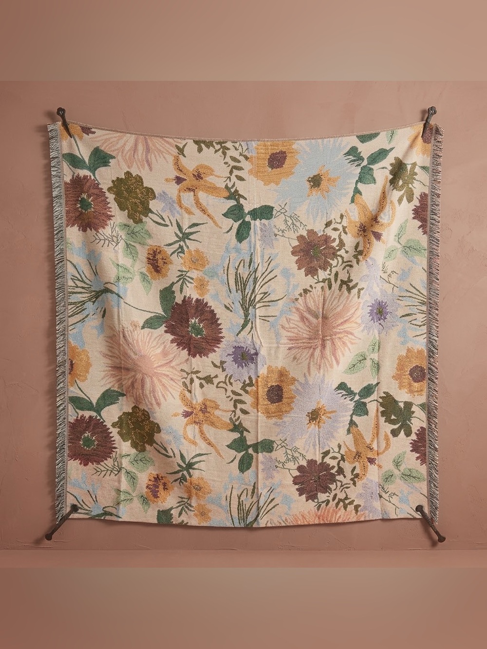 NWOT Oversized Botanical Floral Woven Jacquard Throw Blanket 70x70 - Picture 6 of 6